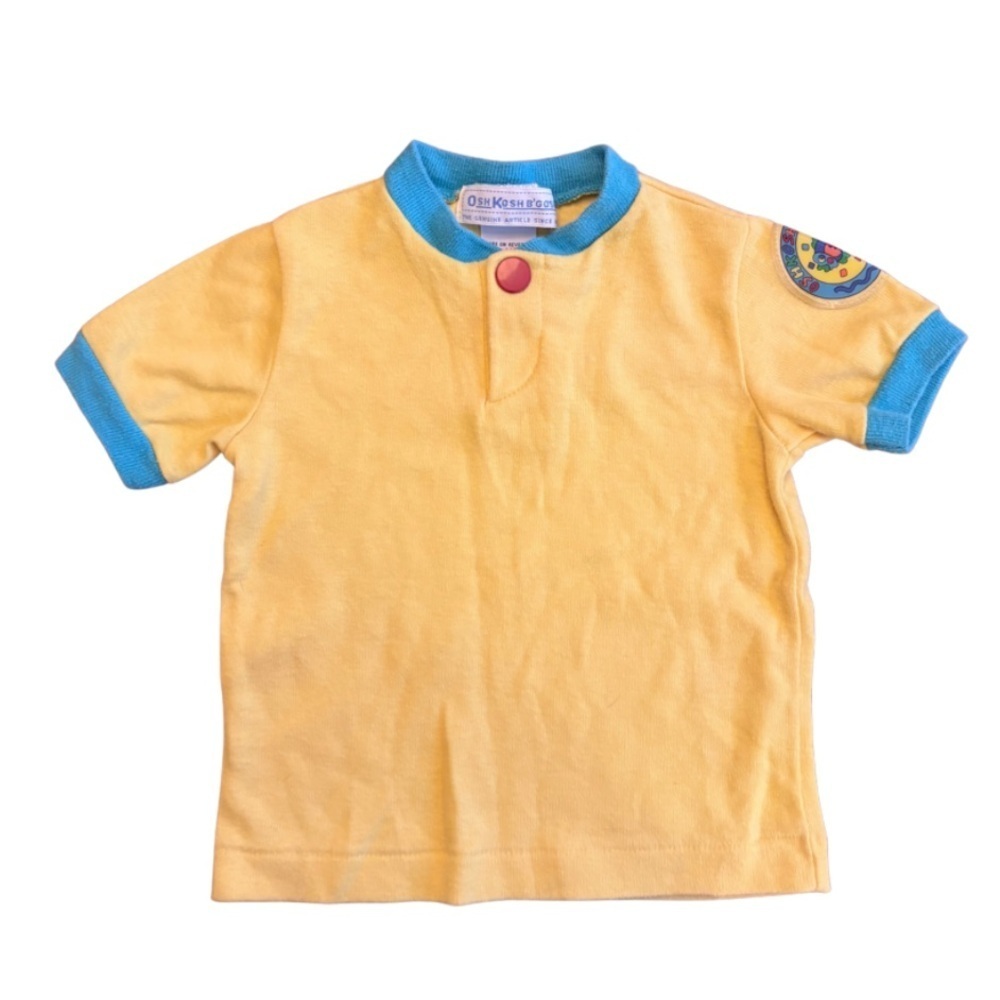 Vintage Kids Osh Kosh B’Gosh Fish Yellow and Blue Puff Sleeve Shirt Size 18M